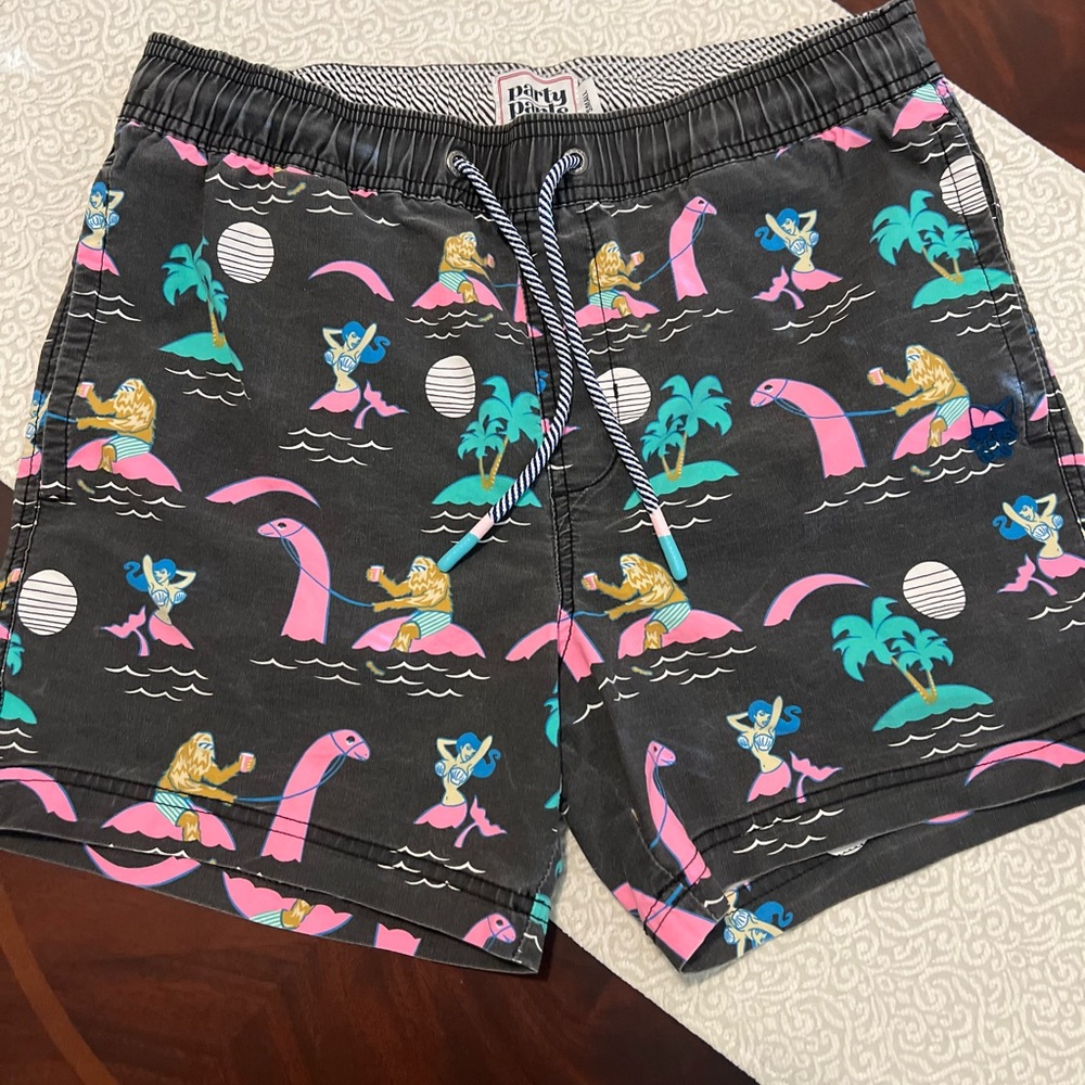Party Pants Men’s Swim Trunks Novelty Print Board Shorts Beach Tropical Y2K - Picture 1 of 11